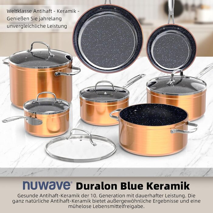 Набір посуду Nuwave G10 Duralon Blue (12 предметів): каструлі, сковорідки з антипригарним покриттям, для індукційних плит, без PFAS, колір Rustic Copper
