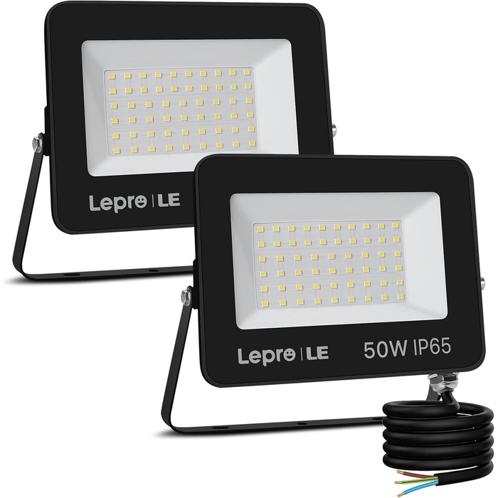 Lepro 50W LED Flood Light Outdoor 2 Pack, 4250LM Super Bright Outdoor Floodlights, IP65 Waterproof LED Floodlight, 5000K Cool White Spotlight, Outdoor Light for Garden, Courtyards, Garage, Hotel, Sports Field