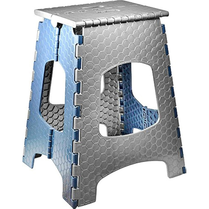 Складний стілець Stark 44 см – табурет до 120 кг, з ручкою, неслизький для кухні, ванної, саду та майстерні, компактний (Сіро-блакитний)