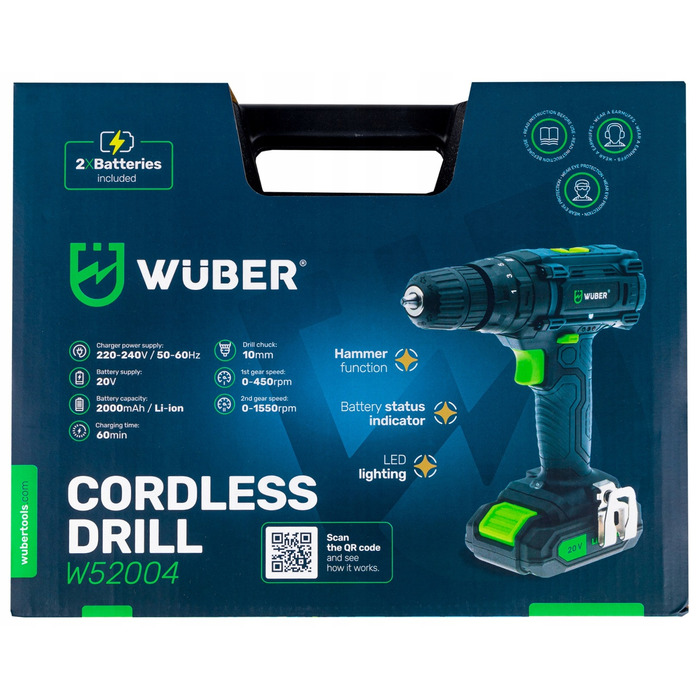 Акумуляторний ударний шуруповерт WUBER 20V: потужний гвинтзакручувач, 2 акумулятори та кейс у комплекті