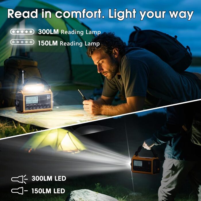 Портативне радіо DAB/DAB+/UKW з сонячною батареєю та акумулятором 5000mAh. Радіо для кемпінгу, надзвичайних ситуацій, з LED ліхтариком та функцією зарядки телефону USB.