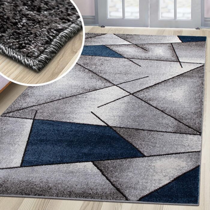 Теппих oKu-Tex для вітальні [80x150 см] з м'яким коротким ворсом - кольоровий килим для вітальні - сучасний геометричний дизайн хвилястим малюнком - німецька якість (Блакитний, 200 x 290 см (Прямокутний))