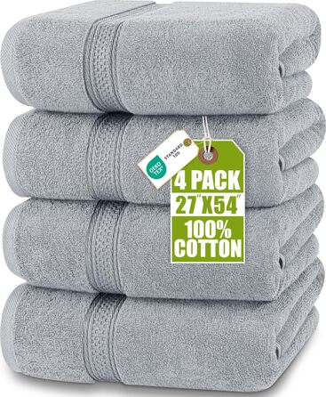 Набір банних рушників Utopia Towels (4 шт.), 69 x 137 см, 100% бавовна, гігроскопічні м'які рушники для душу з петлею для підвішування, колір: світло-сірий