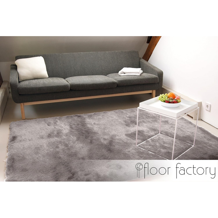 Шкіряний килим Floor Factory з високим ворсом Шэггі, Сатин / Кремовий, 140x200 см - елегантний, з шовковистим блиском