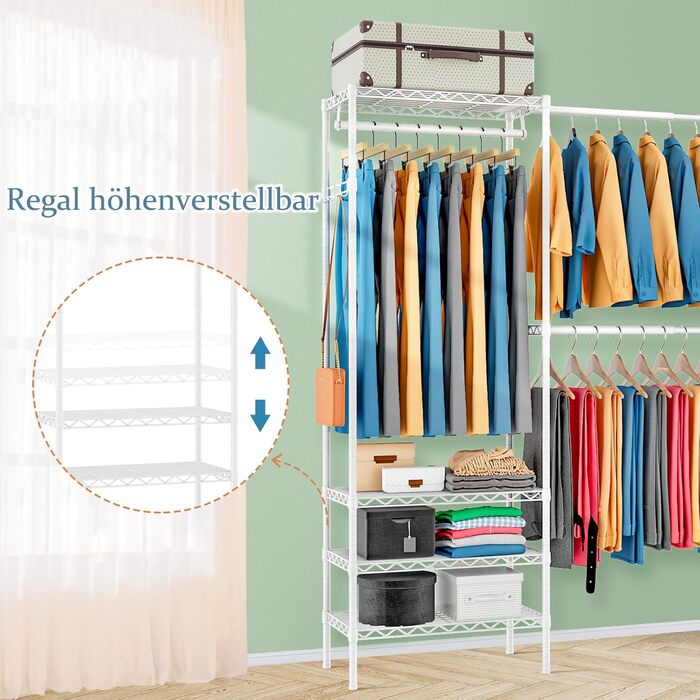 Розширюваний вішак для одягу, металева штанга для одягу, розсувний гардероб з гачками (білий)