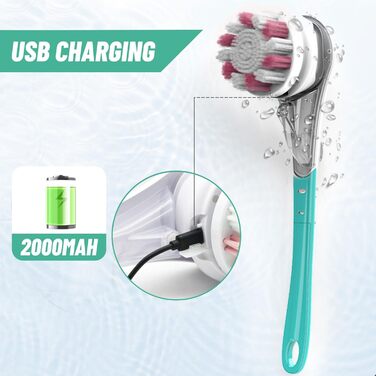 Електрична щітка для спини 6-в-1: для тіла, душу, педикюру. 6 насадок, довга ручка, масаж, пілінг (блакитна)