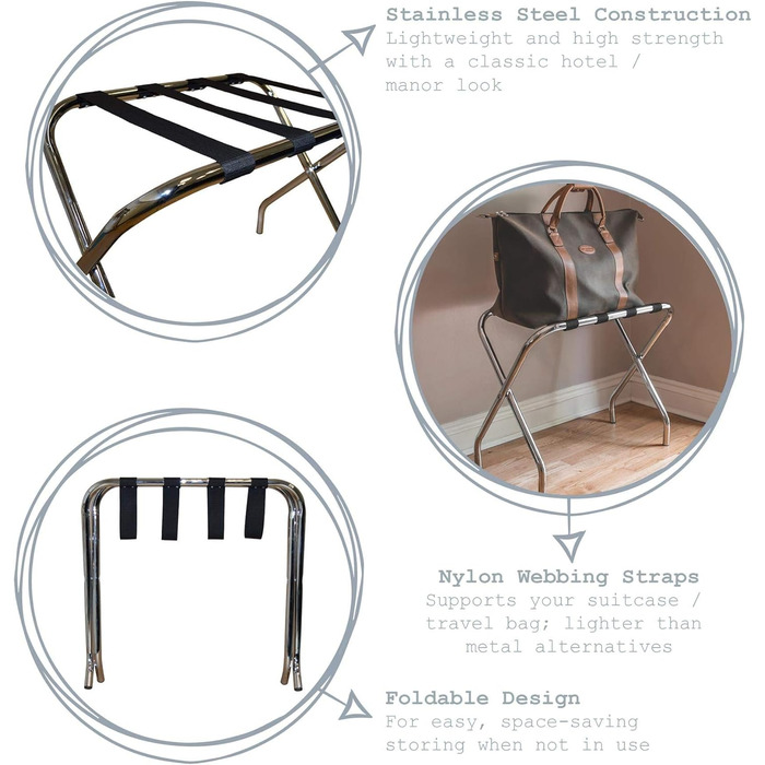 Luggage Rack - Folding - Metal - Chrome-plated Stainless Steel