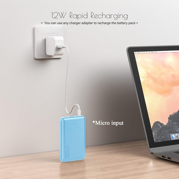 Портативний зарядний пристрій Power Bank Klein 5000mAh (2 шт.) 2.4A, Швидка зарядка, Зовнішній акумулятор, Синій & Рожевий