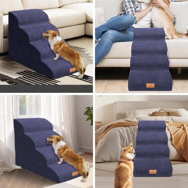 Сходинка для собак Masthome з 4 сходинками: зручна та безпечна для маленьких собак та цуценят. Легка, з антиковзким покриттям та знімною, пральною наволочкою для диванів та ліжок.