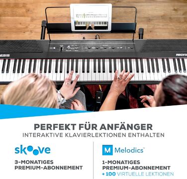 Alesis Recital - Електронне піаніно 88 клавіш для початківців з напівзваженими клавішами, динаміками, 5 преміум-звуками, виходом для навушників та підпискою на уроки гри на піаніно, чорного кольору