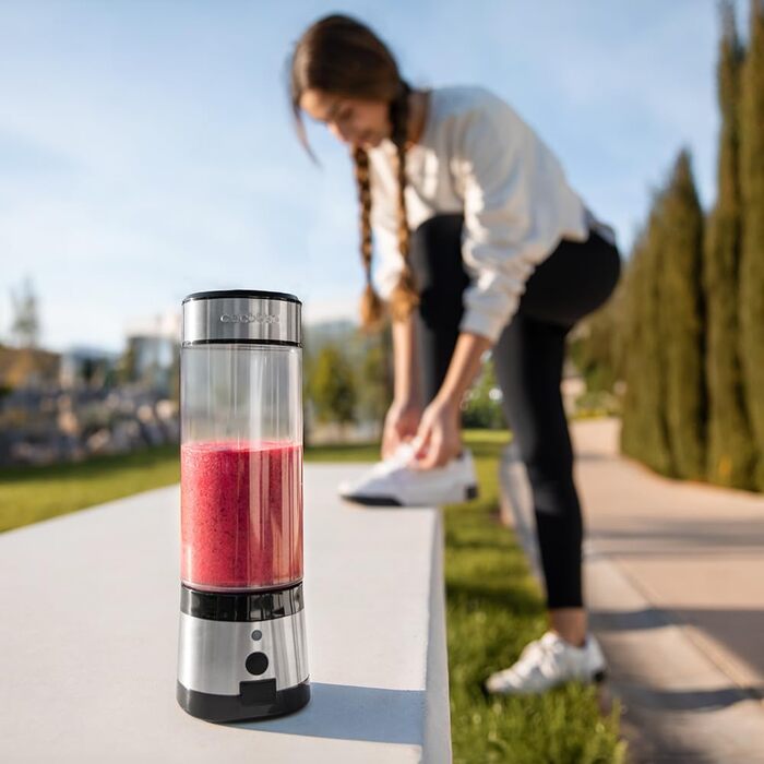 Cecotec Portable Single Blender Power Titanium 300 EasyGo - 350W Ice Crusher with Titanium-Coated Blades, 2 Cooling Tubes, 2 Travel Cups & Lids