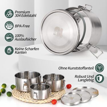 nicelock Lunch Box with Compartment (3 Pack) Adult Food Containers Kids Lunch Box Stainless Steel Suitable for Snacks, Fruit, Muesli, Soups, and Main Meals etc.