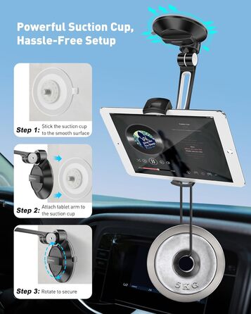 Підставка для планшету та смартфона AboveTEK з присоском – регульована 360° для iPad/смартфонів (4–11 дюймів), авто/стіна/офіс (чорний)