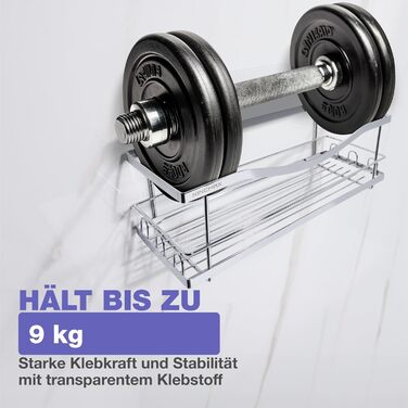 Кінкмакс Поличка для душу без свердління з нержавіючої сталі, самоклеюча, з гачками для ванної кімнати (срібна) – хвиляста, срібна (2 шт.)