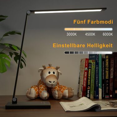 Стіл лампа LED, диммер, 5 кольорів, 10 рівнів яскравості, захист очей, нічник для дітей, офісна лампа, денне світло, USB-порт (чорний)