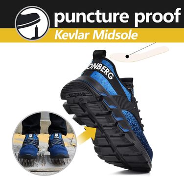 Робочі черевики з металевим носком для чоловіків та жінок. Легкі, дихаючі, розміри 37-48 EU, колір: синій