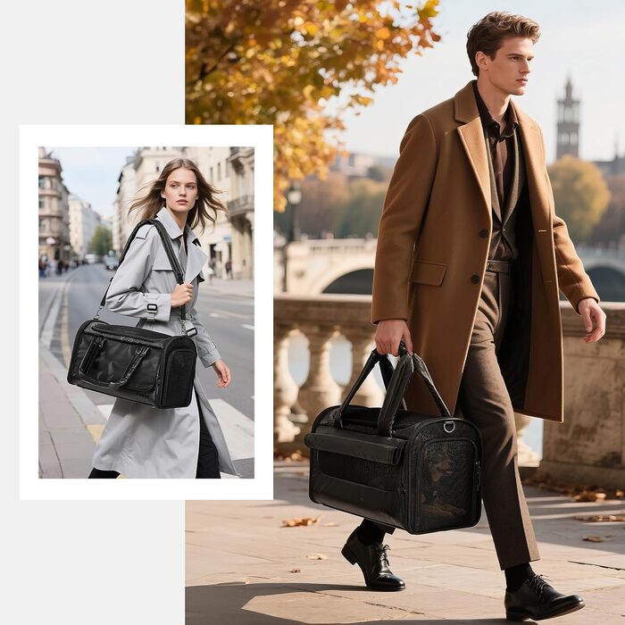 Транспортна переноска для собак та котів, чорна, M - складана переноска для подорожей літаком, авто та потягом