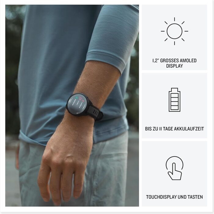 Garmin Forerunner 165 (43 мм) - Розумний годинник для бігу, AMOLED, 11 днів роботи, 25+ спортивних функцій, рекомендації тренувань, здоров'я, чорний