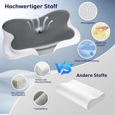 Подушка для шиї Fwoueot з піною з пам'яті, підтримуюча, для тих, хто спить на боці, спині та животі (сіра)
