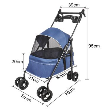 Візок для собак Homewell 2в1: візок-будка, сумка-переноска з тримачами для напоїв, складаний, з гальмом, візок-джаггер для домашніх тварин, 50 x 70 x 99 см (блакитний)