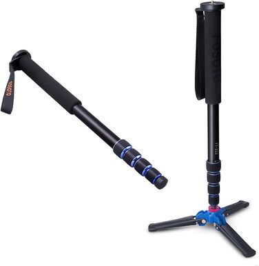 Штатив для камери FOSOTO з алюмінію, 5 секцій, 165 см, чорний + синій (сумісний з Canon, Nikon, Sony, Panasonic, DSLR)