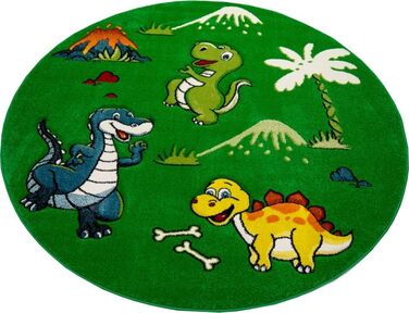 CARPETIA Children's Rug Dinosaur Children's Room Rug Dinosaurs Green Size 160 cm Round