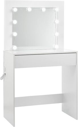 Туалетний столик EUGAD з LED підсвіткою, 80x40 см, 10 ламп, косметичний стіл з ящиками для спальні, білий, сучасний дизайн