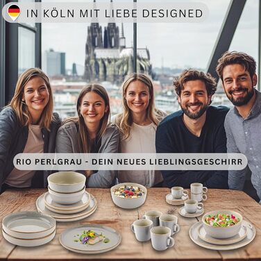 Набір посуду SÄNGER Rio Perlgrau: 12 предметів, керамічний сервіз для 4 осіб (4 тарілки, 4 десертні тарілки, 4 миски). Сервіз сірого кольору, VALUE COLLECTION