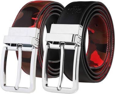 Чоловічий шкіряний ремінь Falari з можливістю перевертання (2 кольори) - Червоний/Камуфляж, розмір L (71/97 см)