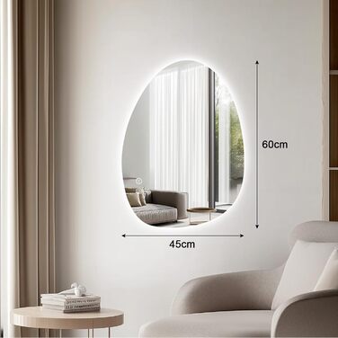 LED дзеркало для ванної кімнати з підсвіткою 70x50 см, холодне біле світло 6000K, енергозберігаюче, диммування, проти запотівання