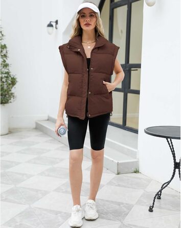 Жіноча пухова жилетка Ainangua з коміром-стійкою, блискавкою, без рукавів, тепла, з утеплювачем, для зими, легка куртка/манто (M, Коричневий)