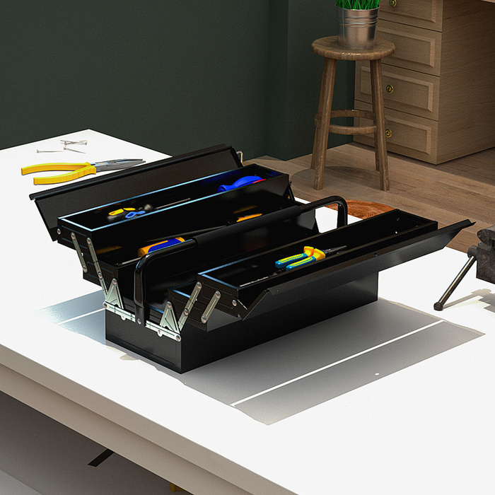 DURHAND Tool Case Tool Box 5 Compartments Folding Steel (SPCC) Black 56 x 20 x 41 cm | Aosom