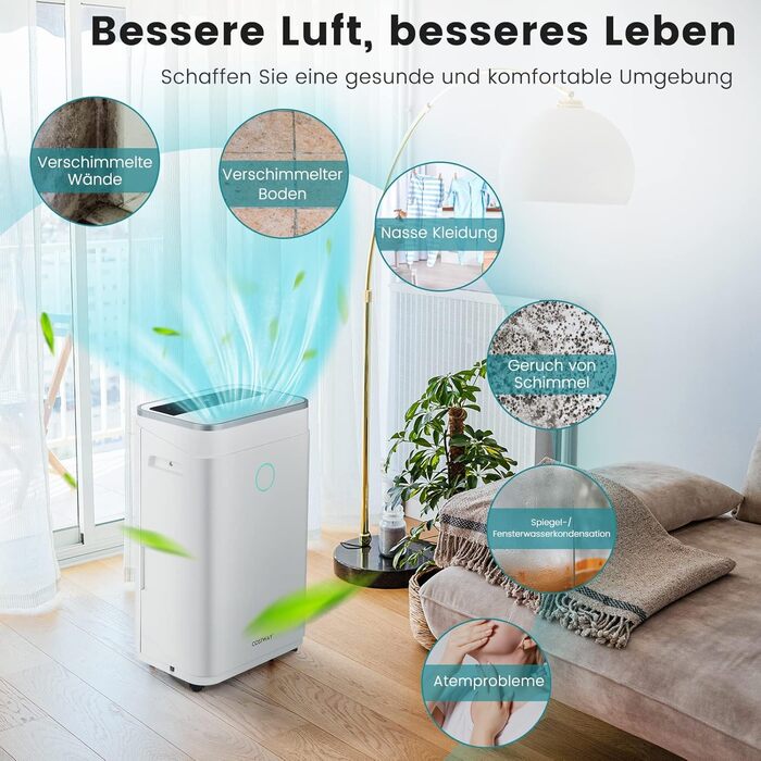 Відбійник повітря COSTWAY з 4 режимами, 5л резервуар для води, таймер 24 години, шланг для зливу, LED-дисплей, для приміщень до 250м³ (100м²), 25л/день