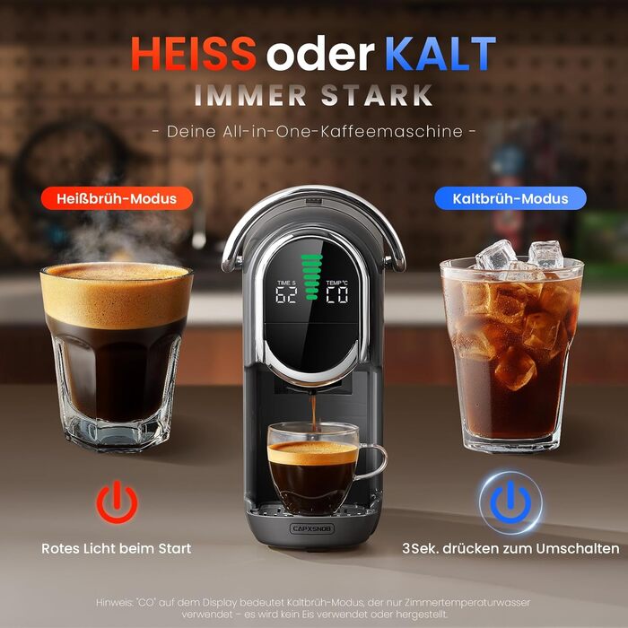 Кавомашина капсульна Magician1 Mini Kapselmaschine 5in1 для Nespresso, Dolce Gusto, Lavazza A Modo Mio, ESE 44, кавової гущі | 20 бар, 1450 Вт, LED-дисплей, 7 рівнів води | для дому та офісу (Сірий)