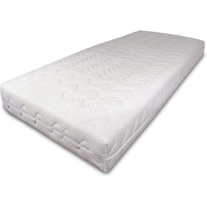 BONEX Komfort Mattress Cover for mattresses with overall dimensions of 90x200cm - 16 - 18 cm high - Double-weave fabric with ALOE VERA - Suitable for allergy sufferers - Washable at 60 degrees - 4-sided zipper, White and Green