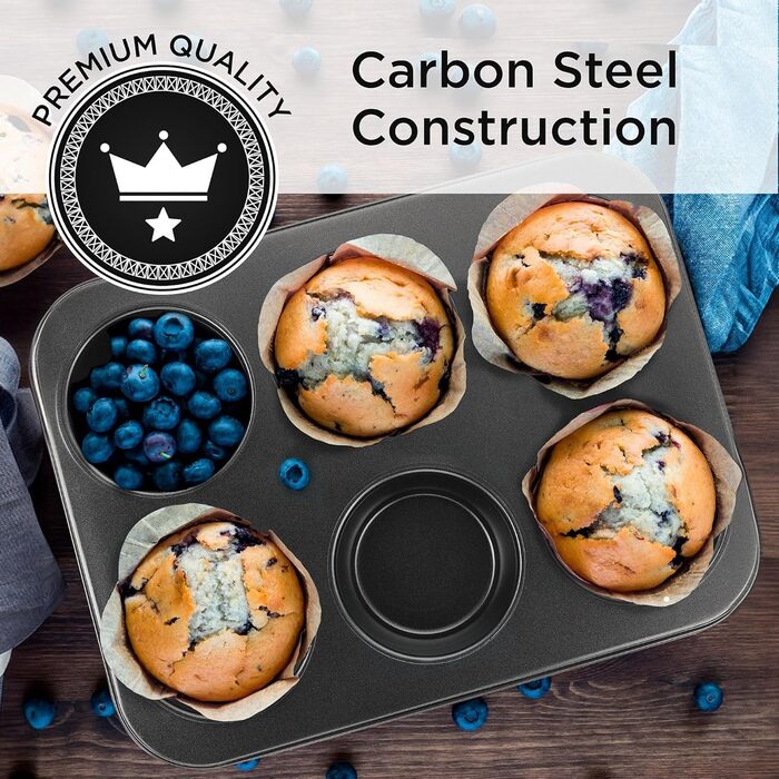 Wrenbury Pro XL Jumbo Muffin Tin – non-stick coating, 9.5 cm large muffin tin – giant cupcake molds for 6 cups
