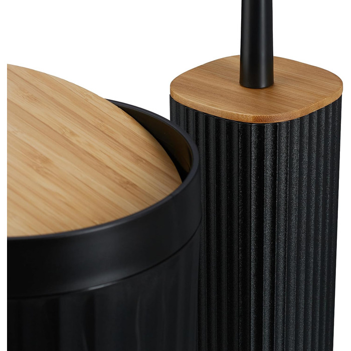 Набір для ванної кімнати Relaxdays, 6 предметів: аксесуари для ванної з пластику та бамбуку, повний набір, білий/натуральний (чорний/натуральний)