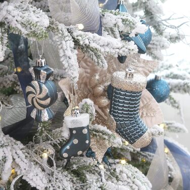 Набір прикрас для ялинки Sea Team 77 шт. – міцні кулі, прикраси, кулі-підвіски, подарункова упаковка (кам'яно-блакитний)