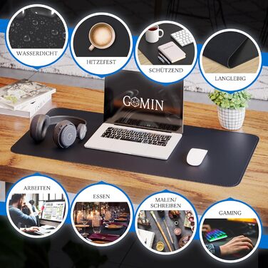 Підкладка під стіл GOMIN 80x40 см - PU шкіра, вологостійка та антиковзаюча - для ноутбука, офісу та дому - чорна