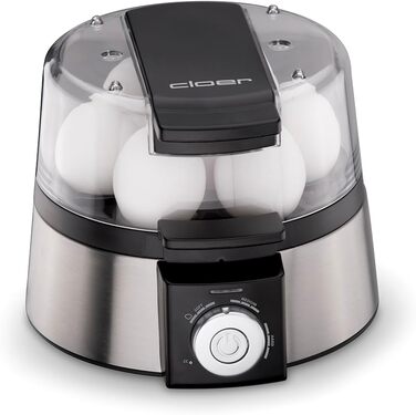 Електричний яйцеварка Cloer 6070 для 7 яєць, функція продовження варіння, звукова сигналізація, 3 формочки для яєць-пашот, 435 Вт, нержавіюча сталь