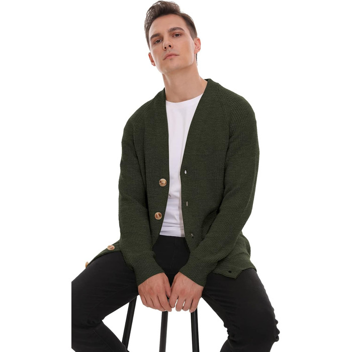 Чоловічий в'язаний кардиган Sailwind з V-подібним вирізом, зимова куртка, класичний дизайн, довгий рукав, з ґудзиками та кишенями (оливковий, M)