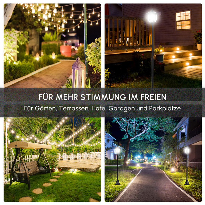 Outsunny 1.2m Solar Lights for Outdoors, 10 Lumens, Solar Garden Lantern, Pathway Lights Garden, Black