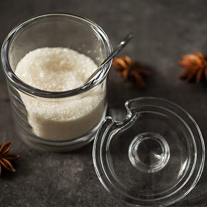 2-piece classic clear glass sugar bowl set with lid, serving spoon, salt shaker, pepper container, spice jar, dispenser, container, sugar bowl, spice racks, holder for home, kitchen