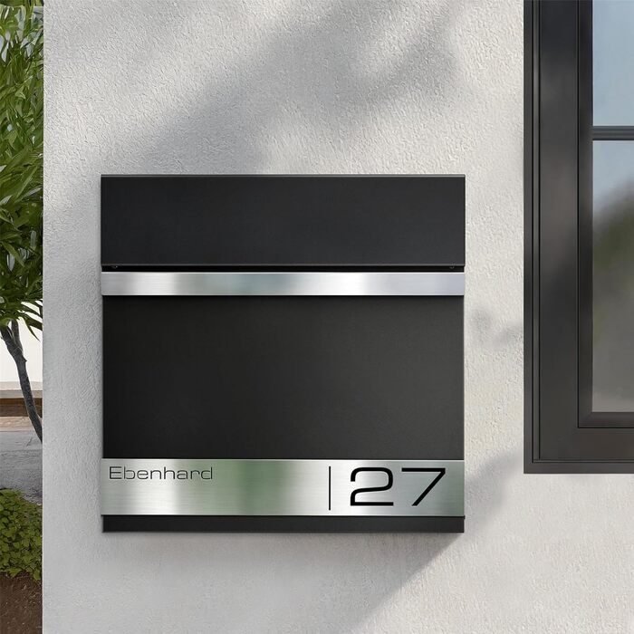 Поштова скринька Metzler Premium Stencil Anthrazit з газетницею та табличкою для імені - настінна, нержавіюча сталь V2A з порошковим покриттям RAL 7016