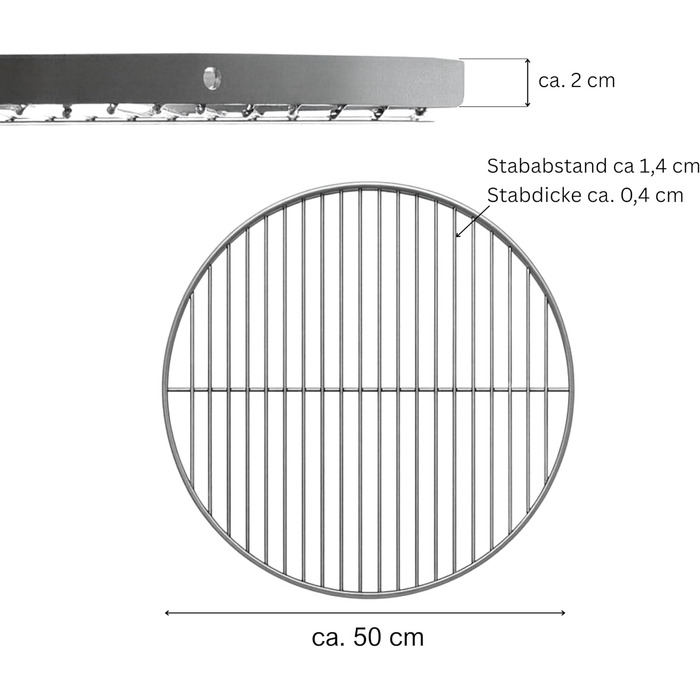 Нержавійна решітка для гриля Brandsseller AISI 201, діаметр 60 см - для мангалу, вугільного гриля та вогнища. Харчова нержавіюча сталь, стійка до корозії, гладка поверхня.