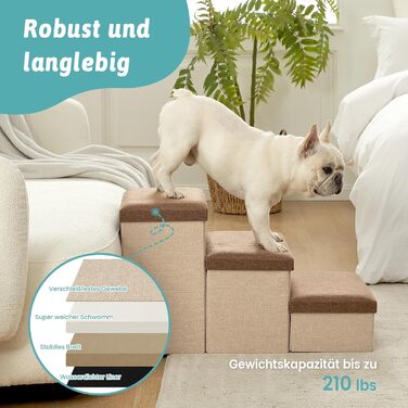 Сходинка для собак маленьких порід зі зберіганням, широка, складна для ліжка та дивану, з неслизьким дном, вологостійка (4x72x42.5 см), розмір 4x72x42.5 см (колір: коричневий, кількість: 4, розмір: 43x97x56 см)
