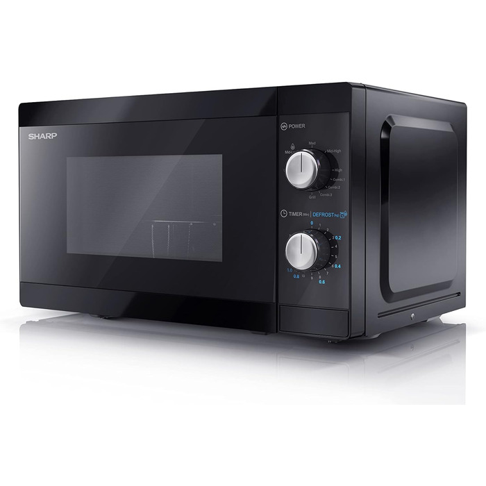 Мікрохвильова піч Sharp YC-MG01E-B з грилем, 20 л, 800 Вт, 1000 Вт гриль, ручне керування, чорна