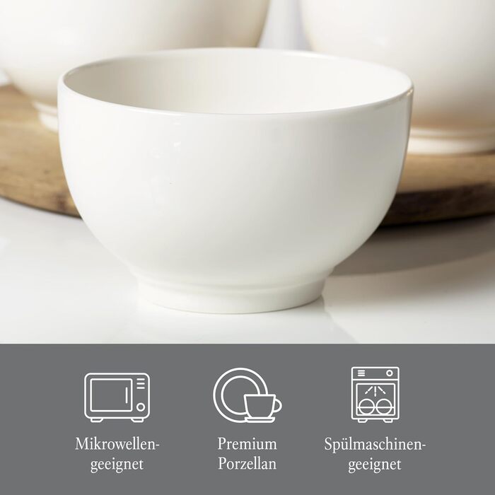 Набір мисок Villeroy & Boch Vivo Basic White на 6 персон, преміум порцеляна, для супу, салату, мюслі, білий, підходить для мікрохвильової печі та посудомийної машини