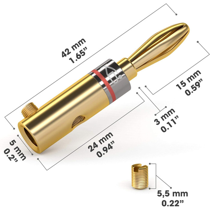 Бананові конектори KabelDirekt (5 пар) - для акустичних кабелів до 6 мм², позолочені, гвинтові