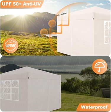 Gazebo, Leadyeah Pop-Up Pavilion with Sides, Foldable Camping Pavilion 2.5 x 2.5, Heavy-Duty Pavilion Tent, Fully Waterproof, 50+ UV Protection for Camping, Party - Beige